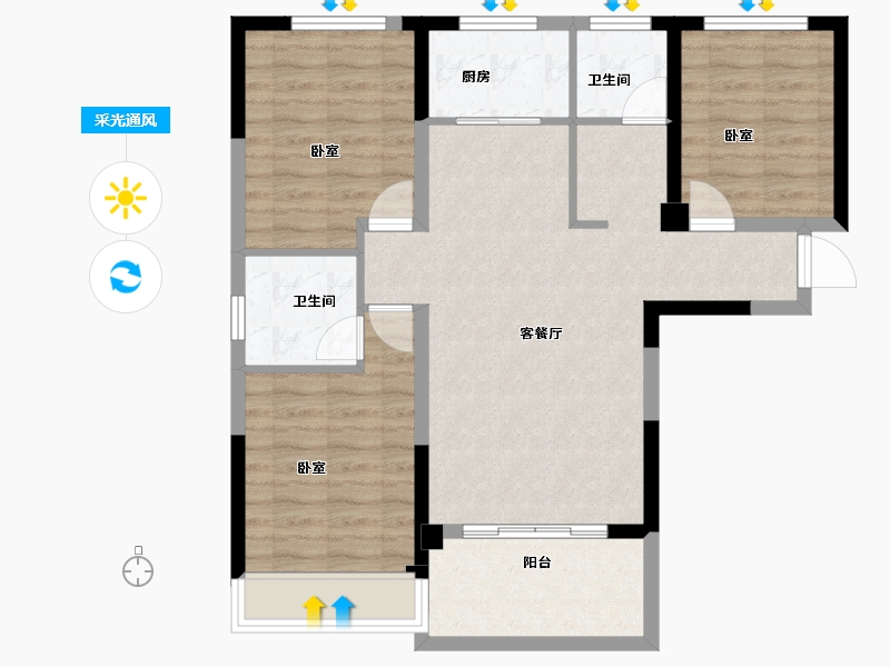 河南省-洛阳市-京熙帝景3期-84.54-户型库-采光通风