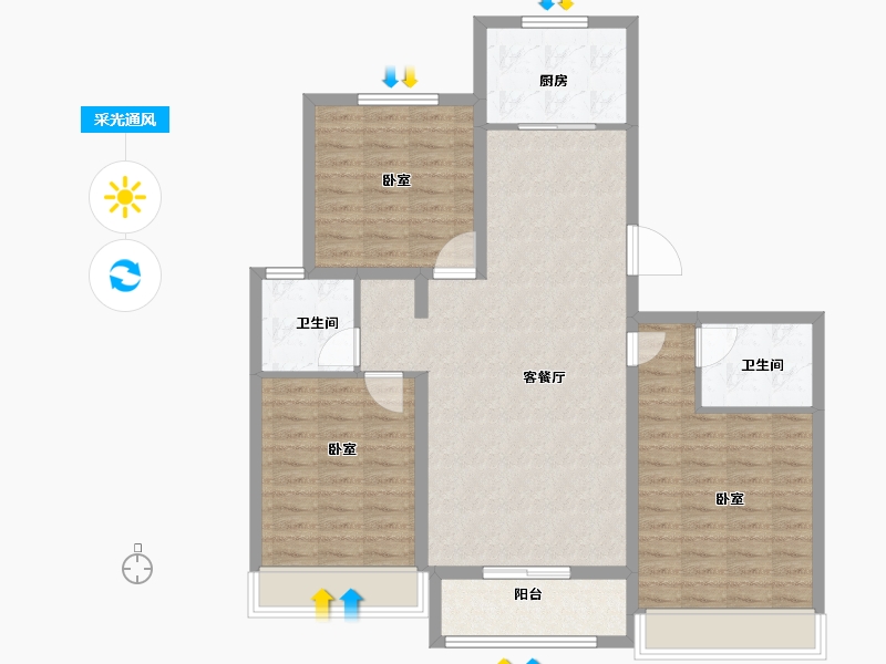 山东省-菏泽市-天华新天地-103.00-户型库-采光通风