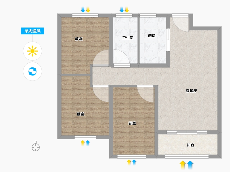 山东省-菏泽市-城建翰林华庭-85.00-户型库-采光通风