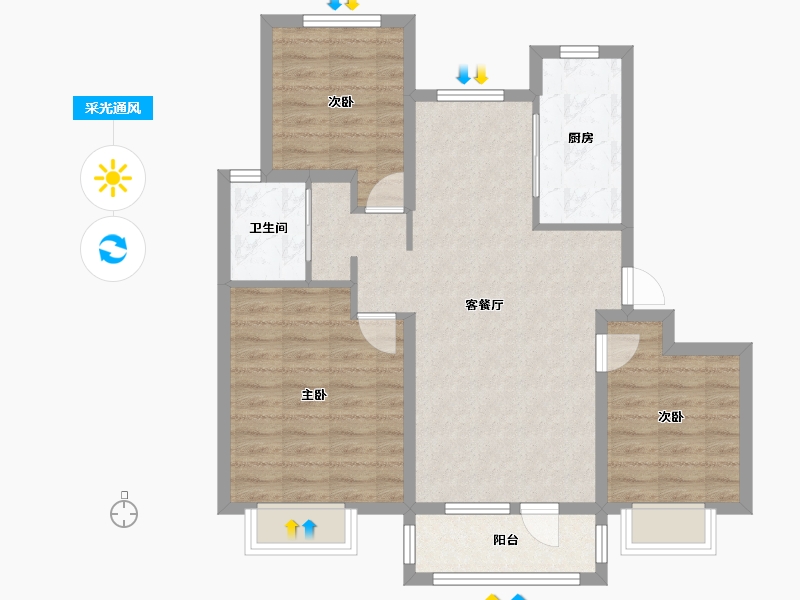 山东省-济南市-银丰唐郡玫瑰园-80.75-户型库-采光通风