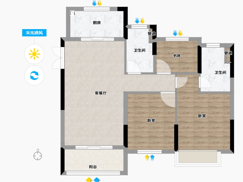 浙江省-宁波市-荣安桂语嵩江-83.00-户型库-采光通风