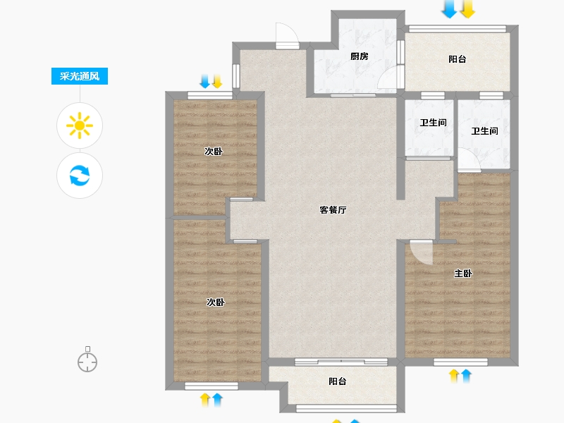 山东省-潍坊市-中房幸福名都-111.20-户型库-采光通风