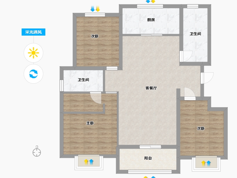 山东省-潍坊市-众祥国际-96.87-户型库-采光通风