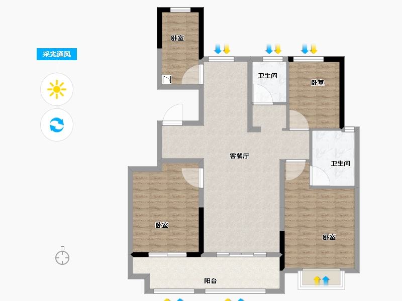 山东省-菏泽市-天安清华苑-112.01-户型库-采光通风