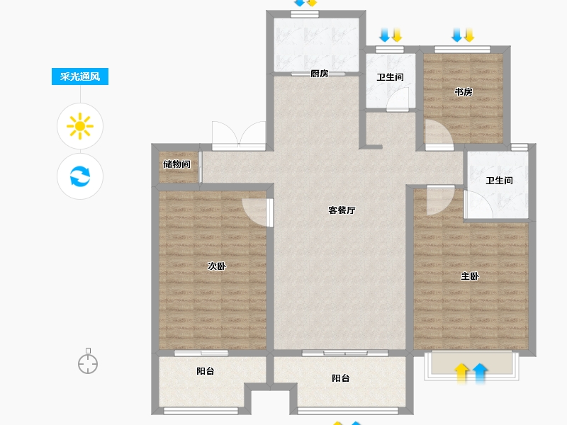 山东省-济南市-绿地海珀天沅-128.10-户型库-采光通风