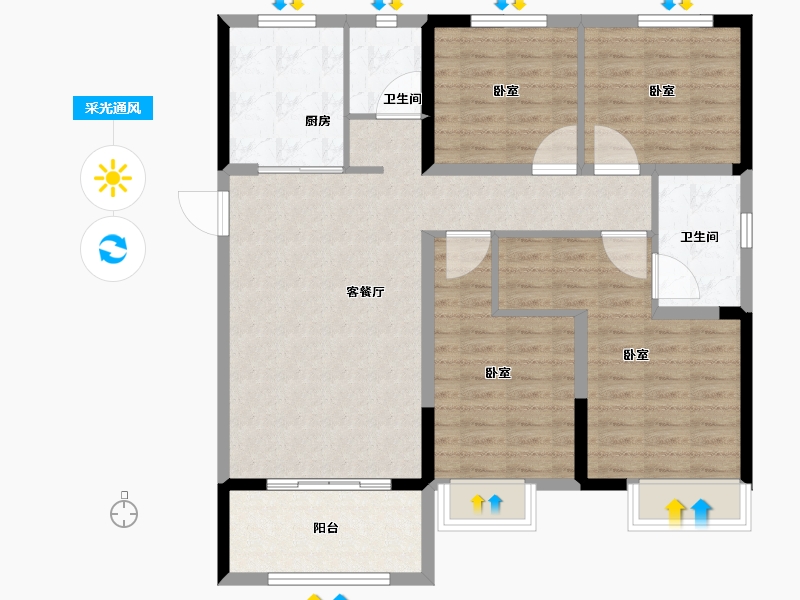 河南省-郑州市-阳光城丽景湾-102.00-户型库-采光通风