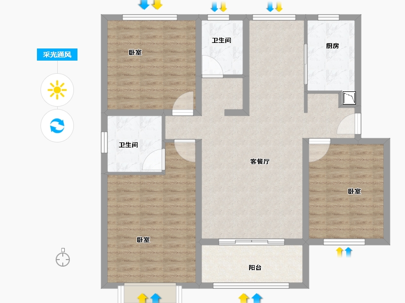 山东省-菏泽市-城建翰林华庭-104.00-户型库-采光通风