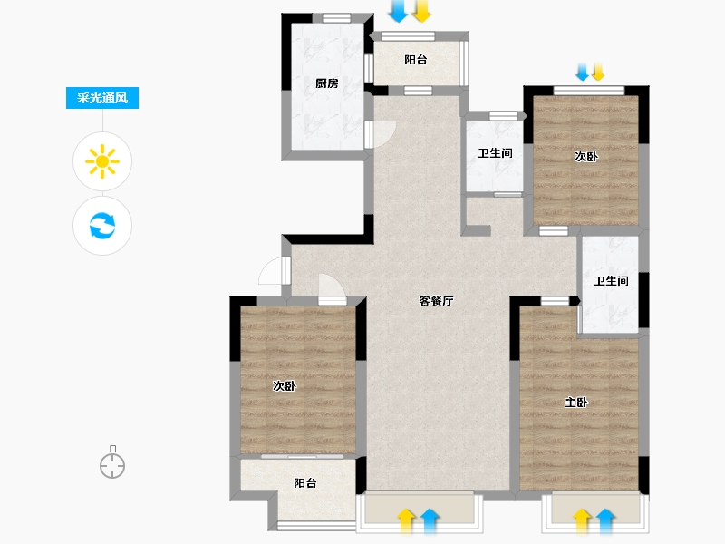 山东省-潍坊市-霞飞6号-92.80-户型库-采光通风