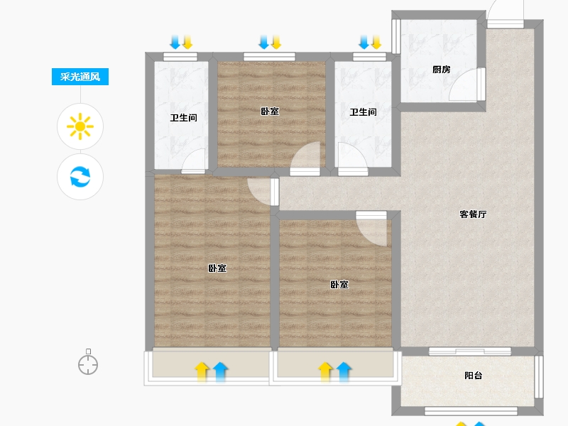 山东省-菏泽市-洪盛锦绣城-90.00-户型库-采光通风