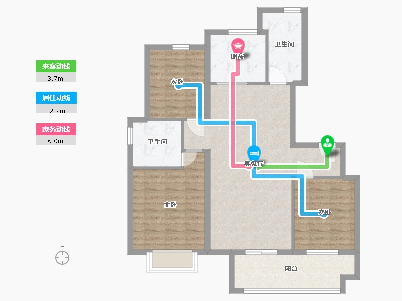 山东省-潍坊市-蓝城清风明月明月苑-90.70-户型库-动静线