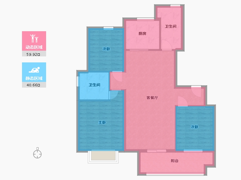 山东省-潍坊市-蓝城清风明月明月苑-90.70-户型库-动静分区