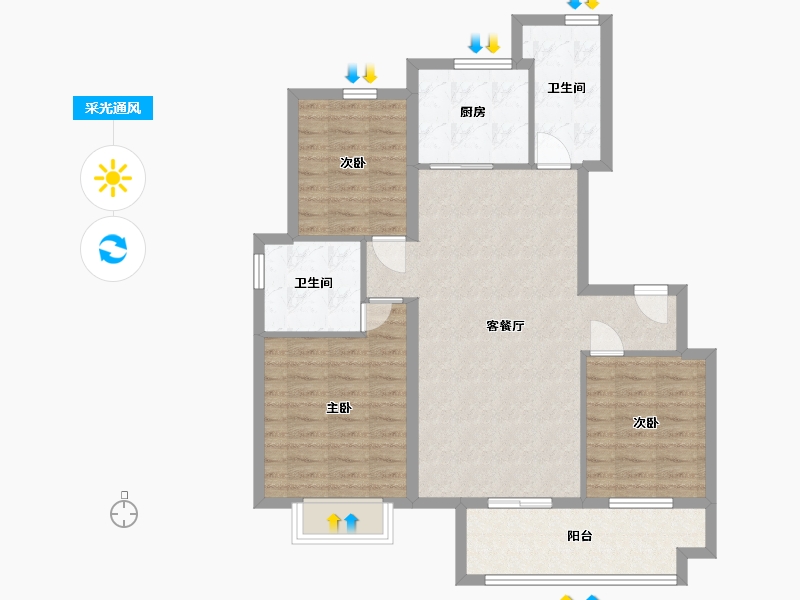 山东省-潍坊市-蓝城清风明月明月苑-90.70-户型库-采光通风