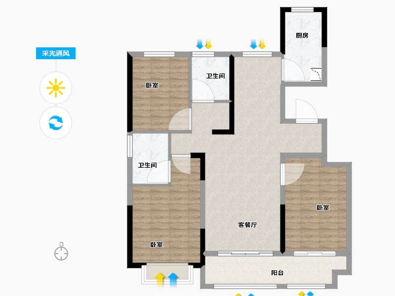 山东省-菏泽市-天安清华苑-112.00-户型库-采光通风