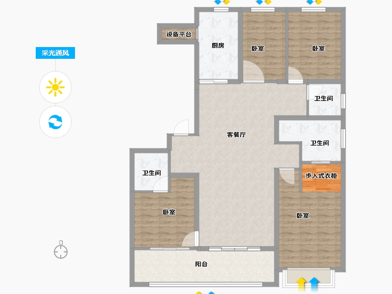 河南省-郑州市-茉莉公馆-128.50-户型库-采光通风