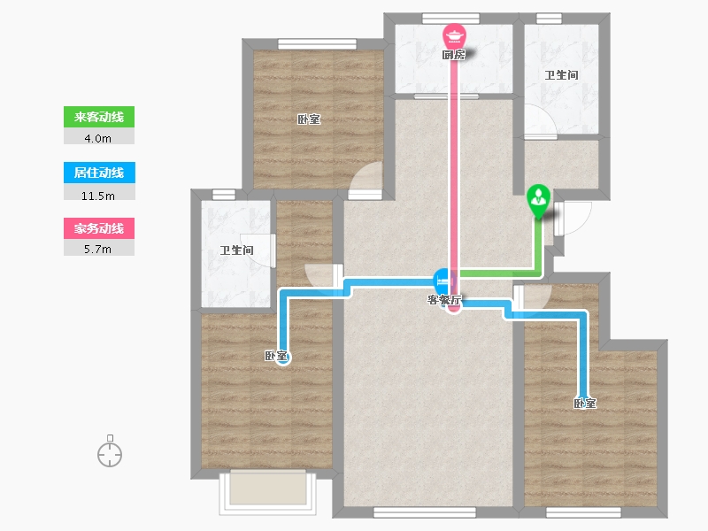 新疆维吾尔自治区-乌鲁木齐市-金茂丝路小镇海棠花园-91.44-户型库-动静线