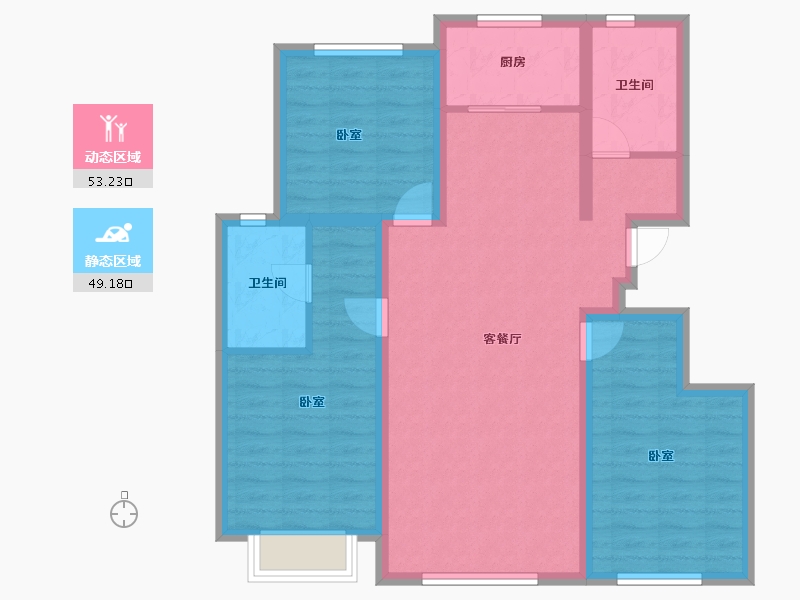 新疆维吾尔自治区-乌鲁木齐市-金茂丝路小镇海棠花园-91.44-户型库-动静分区