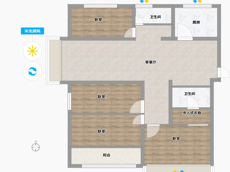 山东省-菏泽市-天华新天地-104.00-户型库-采光通风