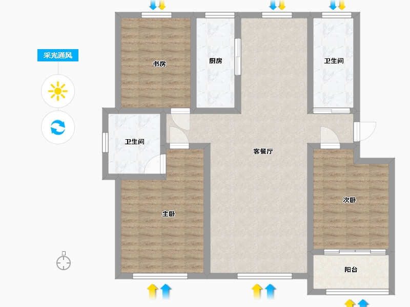 山东省-潍坊市-中房幸福名都-107.40-户型库-采光通风