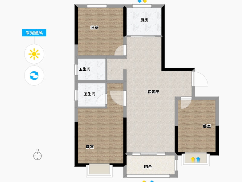 山东省-菏泽市-天安清华苑-104.00-户型库-采光通风