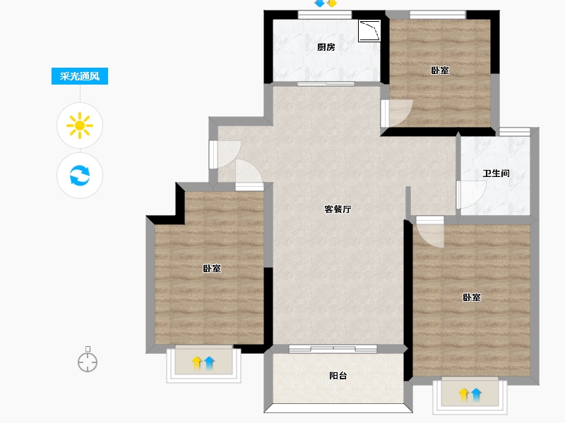 山东省-济南市-鑫苑御泉湾-84.45-户型库-采光通风