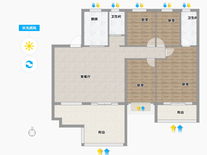 河南省-郑州市-碧桂园象府-131.00-户型库-采光通风