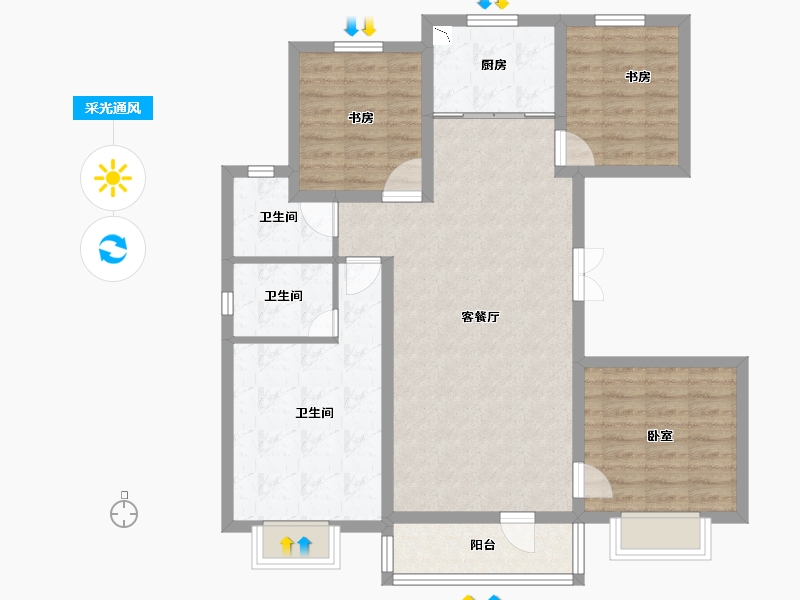 新疆维吾尔自治区-乌鲁木齐市-半山铭邸-97.58-户型库-采光通风