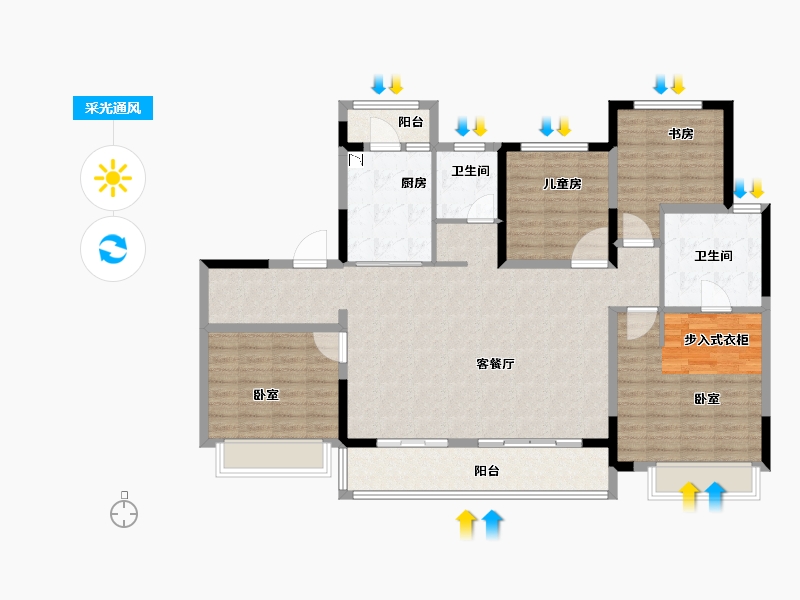 河南省-郑州市-金科博翠书院小镇-127.32-户型库-采光通风