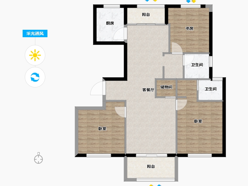 浙江省-绍兴市-宝业新桥风情-104.00-户型库-采光通风