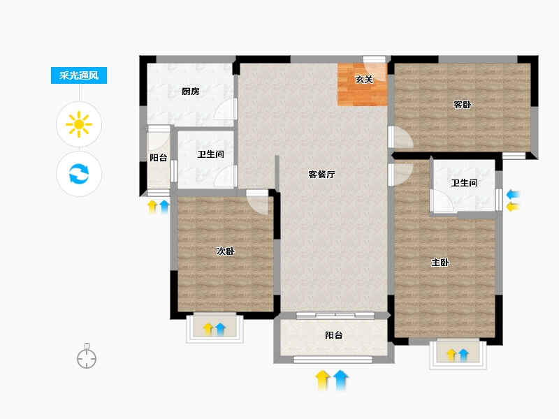 安徽省-滁州市-花开富贵紫云府-107.00-户型库-采光通风