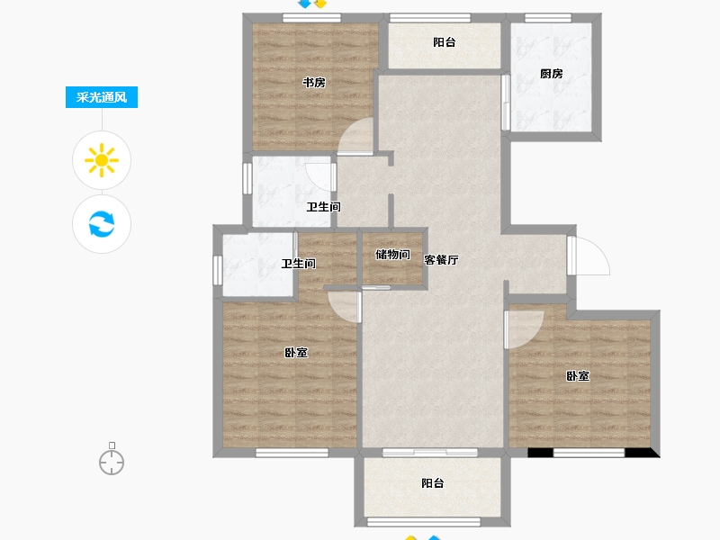 浙江省-绍兴市-宝业新桥风情-104.00-户型库-采光通风