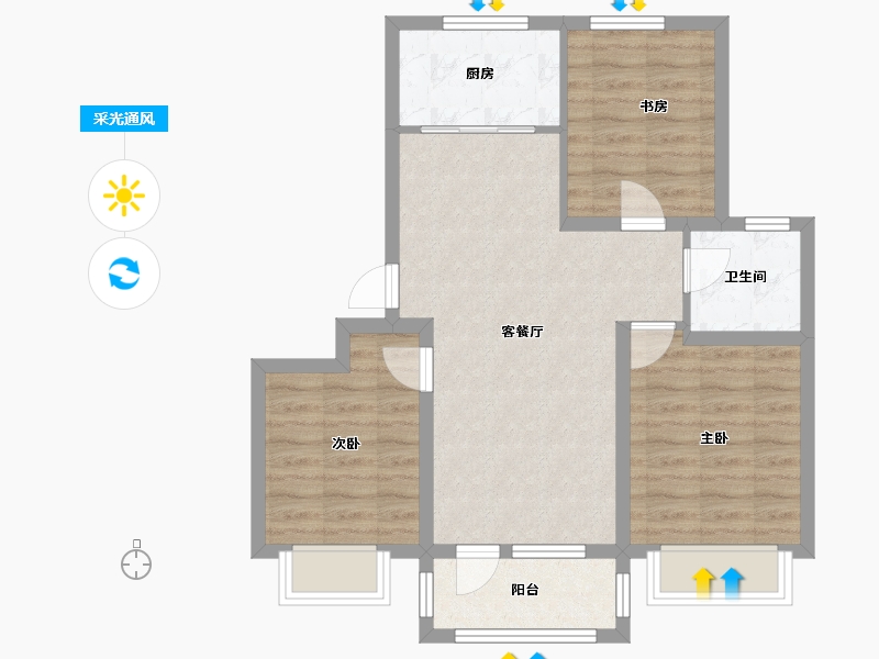 山东省-济南市-银丰唐郡玫瑰园-69.56-户型库-采光通风