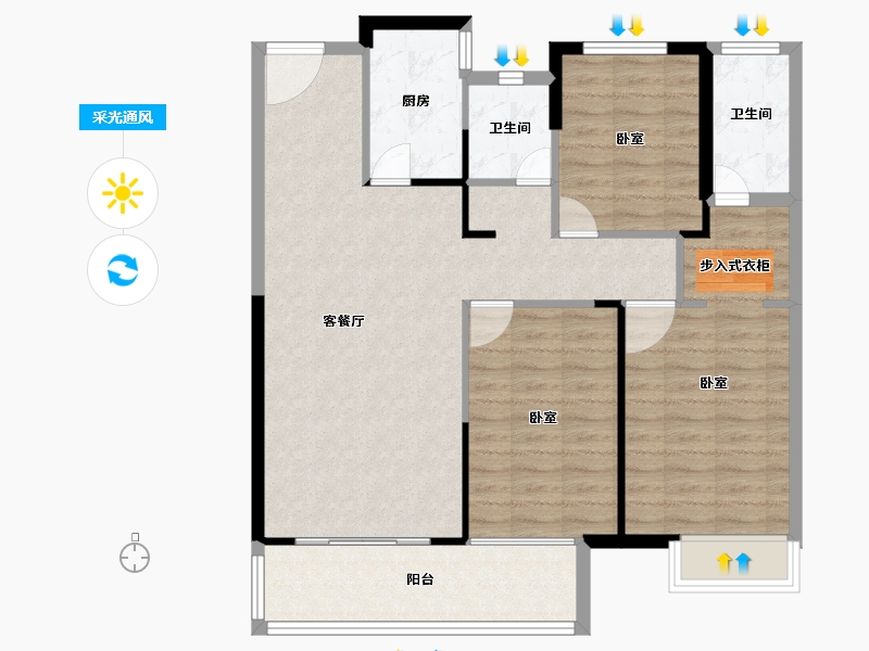 河南省-安阳市-中茂玖悦府-95.90-户型库-采光通风