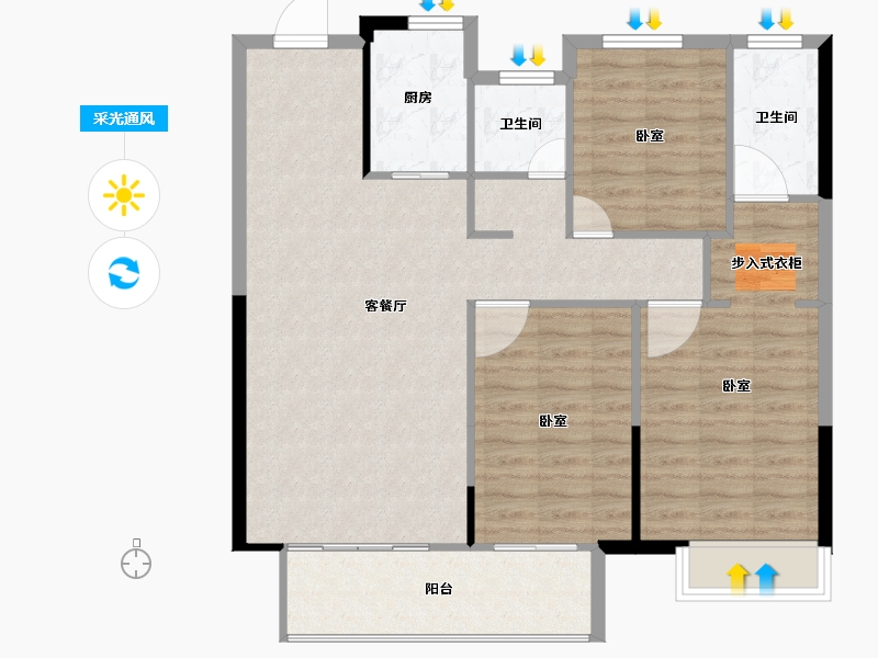 河南省-安阳市-中茂玖悦府-95.89-户型库-采光通风