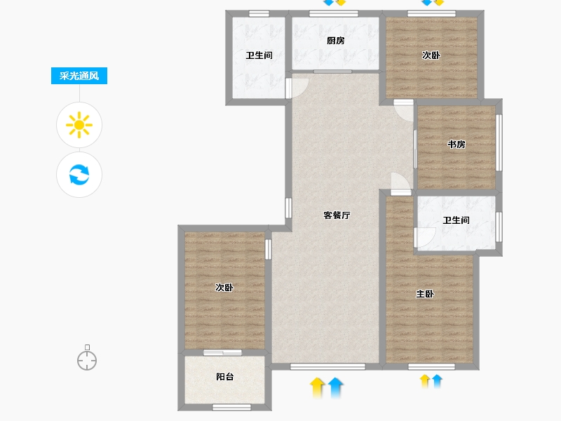 山东省-潍坊市-中房幸福名都-127.20-户型库-采光通风