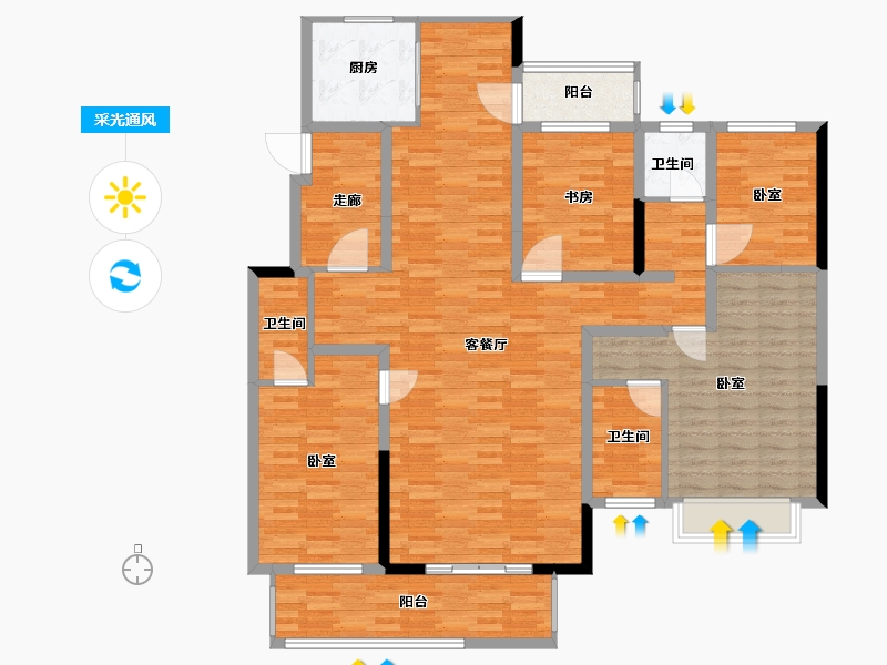 河南省-郑州市-亚新海棠公馆-144.00-户型库-采光通风