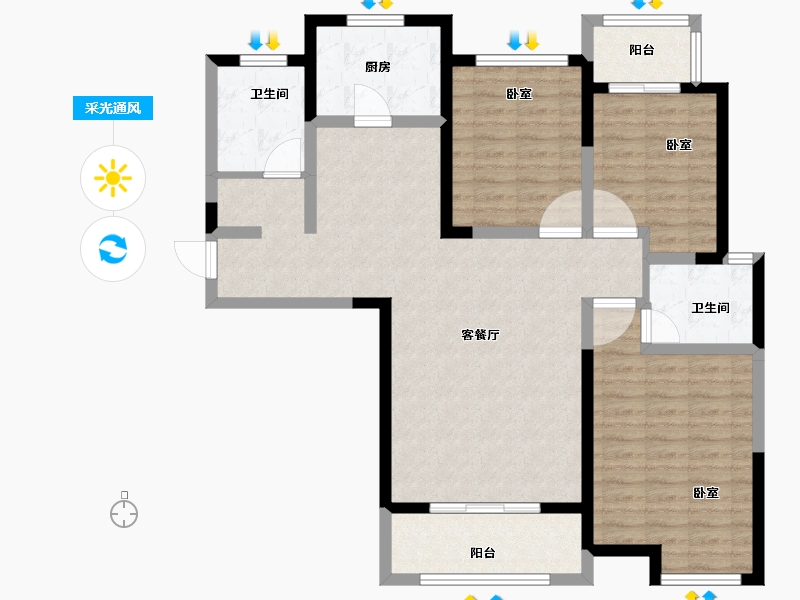 河南省-郑州市-锦雍水之郡-105.10-户型库-采光通风