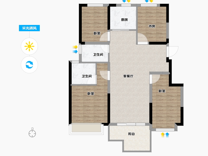 河南省-新乡市-蓝光雍锦王府-100.00-户型库-采光通风