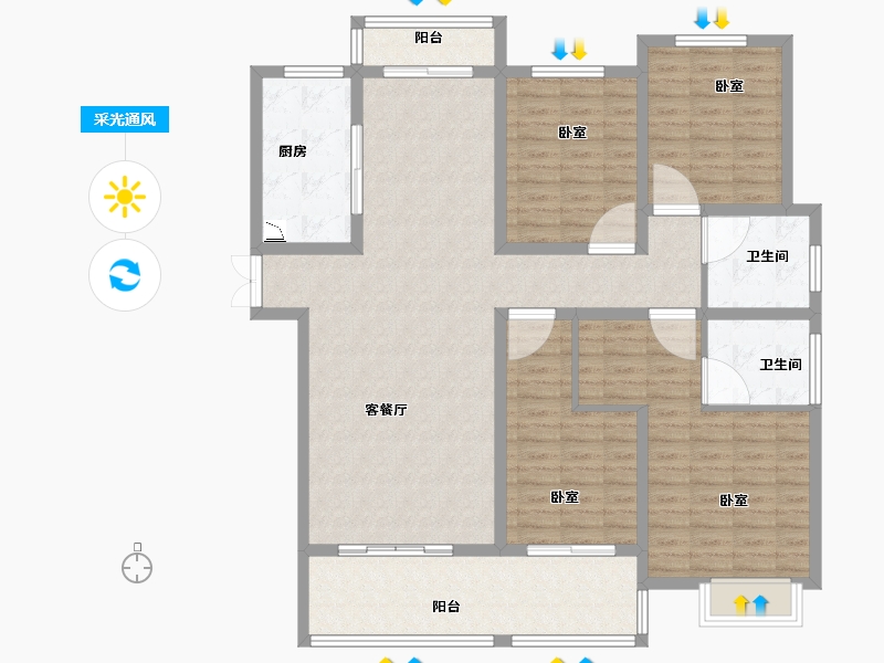 山东省-菏泽市-定陶维也纳国际城-134.00-户型库-采光通风