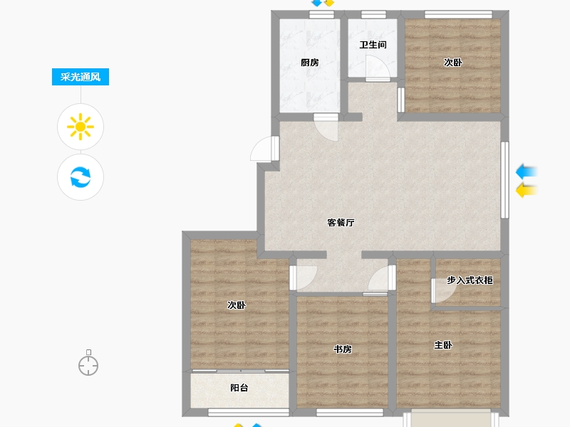 山东省-潍坊市-玉兰里-95.81-户型库-采光通风