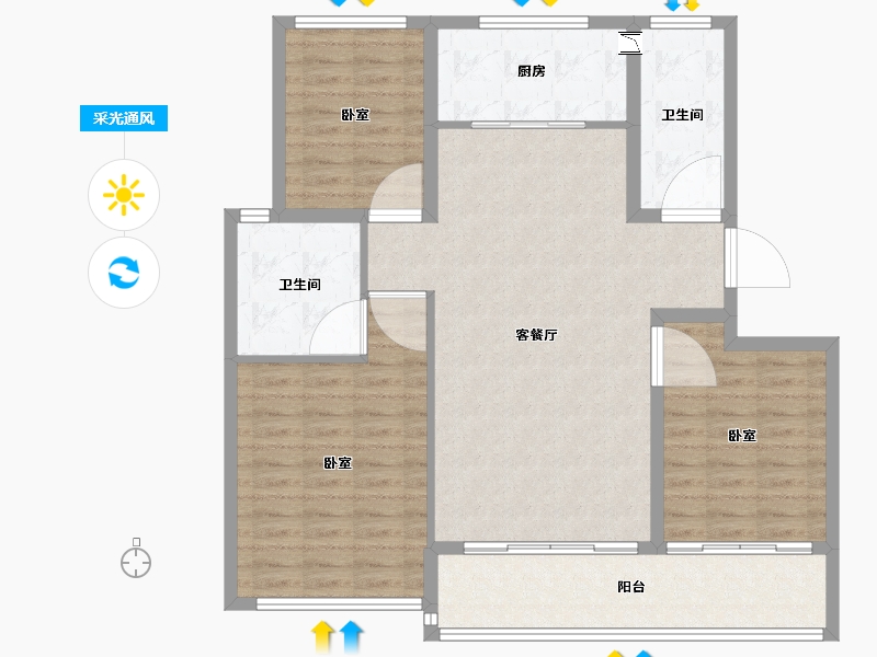 山东省-德州市-永锋绿城·百合新城诚园-106.01-户型库-采光通风