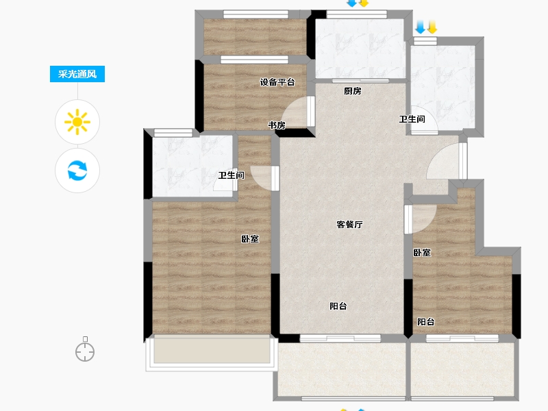 浙江省-舟山市-荣安新都会-86.26-户型库-采光通风