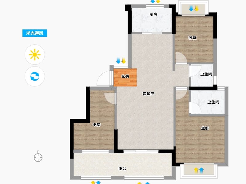 福建省-漳州市-碧桂园公园上城-83.82-户型库-采光通风