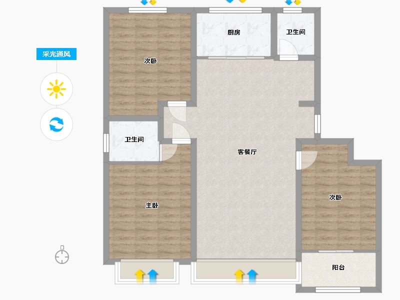 山东省-潍坊市-紫金园·世家别院-104.00-户型库-采光通风