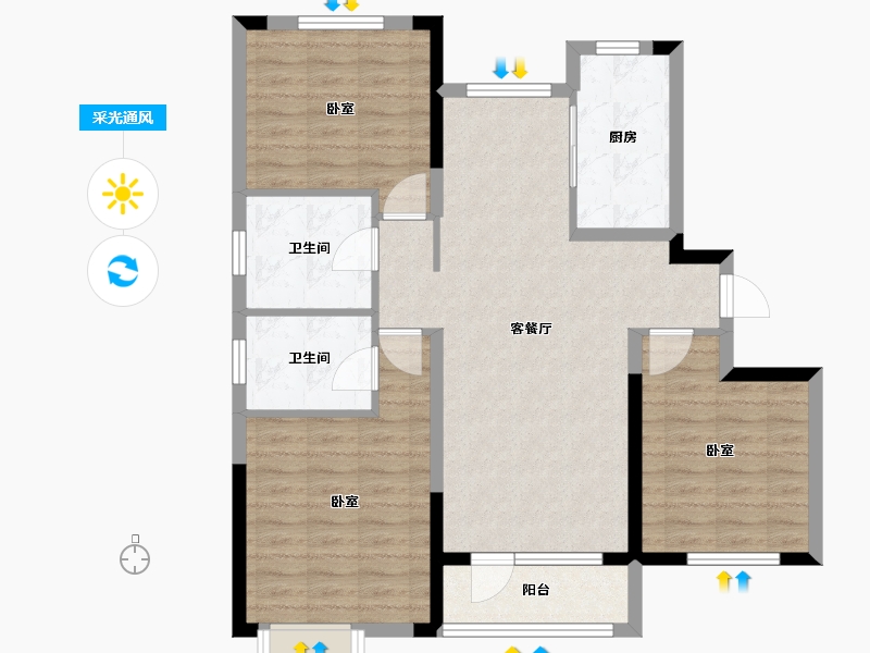 山东省-烟台市-中节能朗庭-91.39-户型库-采光通风