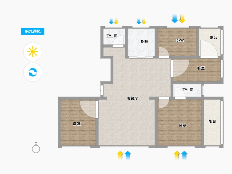 山东省-菏泽市-格兰云天-135.00-户型库-采光通风