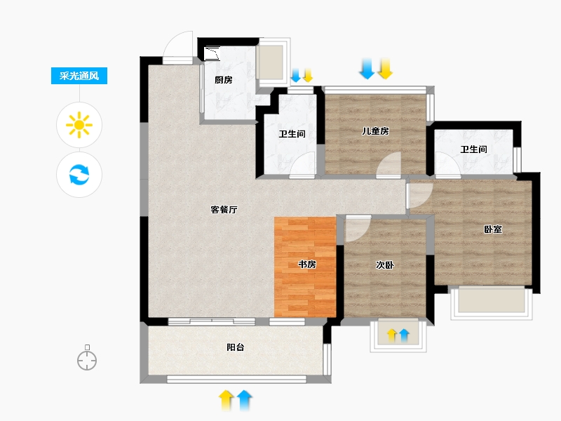 安徽省-合肥市-美的金科郡-84.19-户型库-采光通风