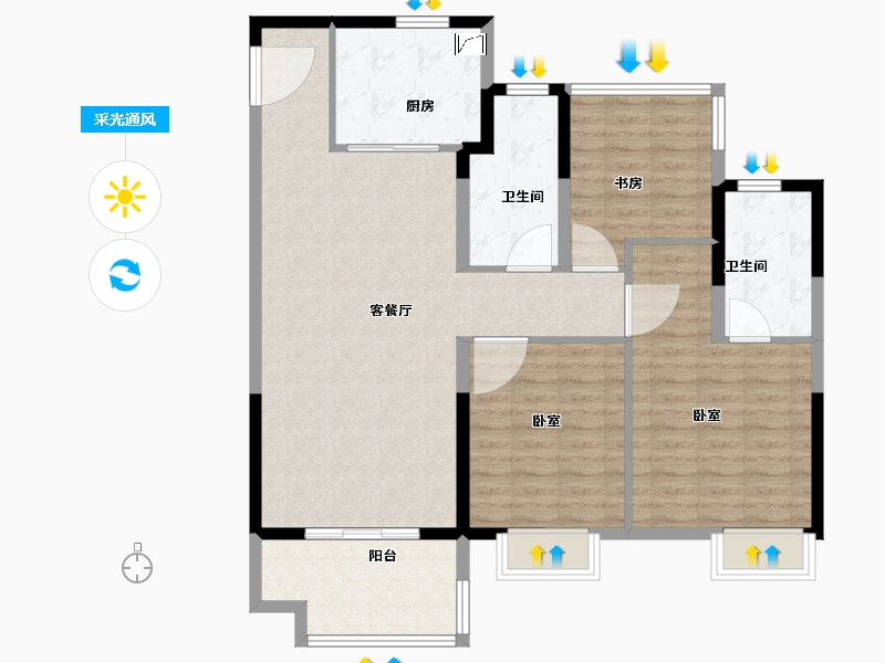 安徽省-合肥市-锦绣花城-107.00-户型库-采光通风