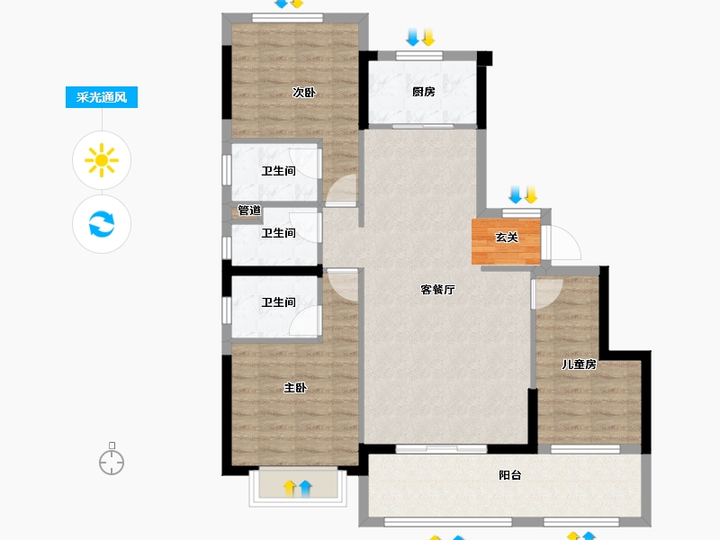 福建省-漳州市-碧桂园公园上城-99.00-户型库-采光通风