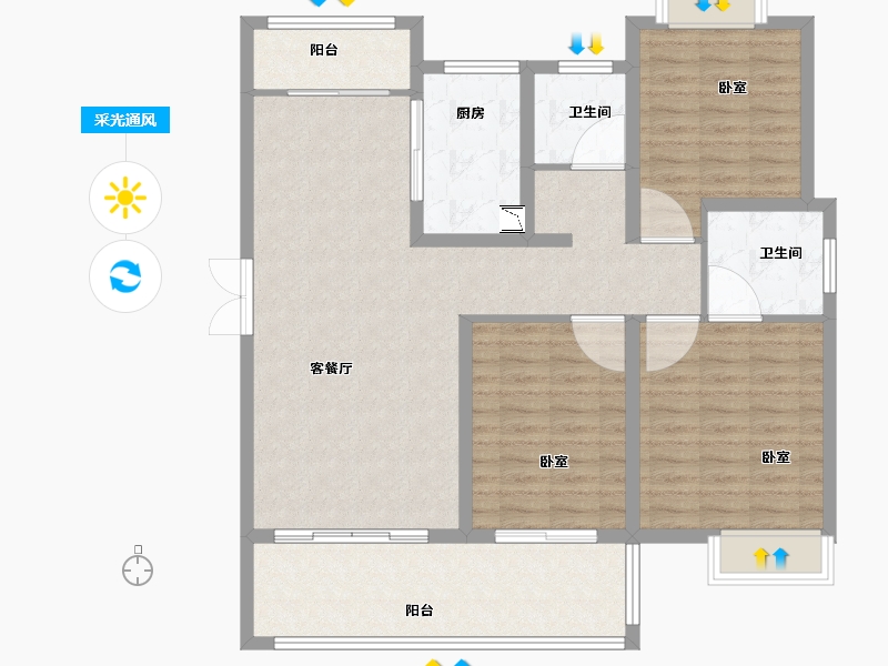 山东省-菏泽市-定陶维也纳国际城-111.87-户型库-采光通风