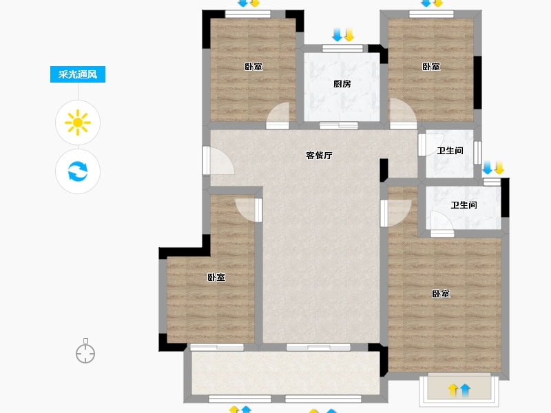 浙江省-舟山市-景瑞缇香院-96.00-户型库-采光通风